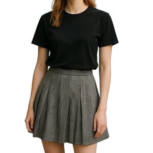 Vintage Cato Gray and White Pleated Skater Mini Skirt